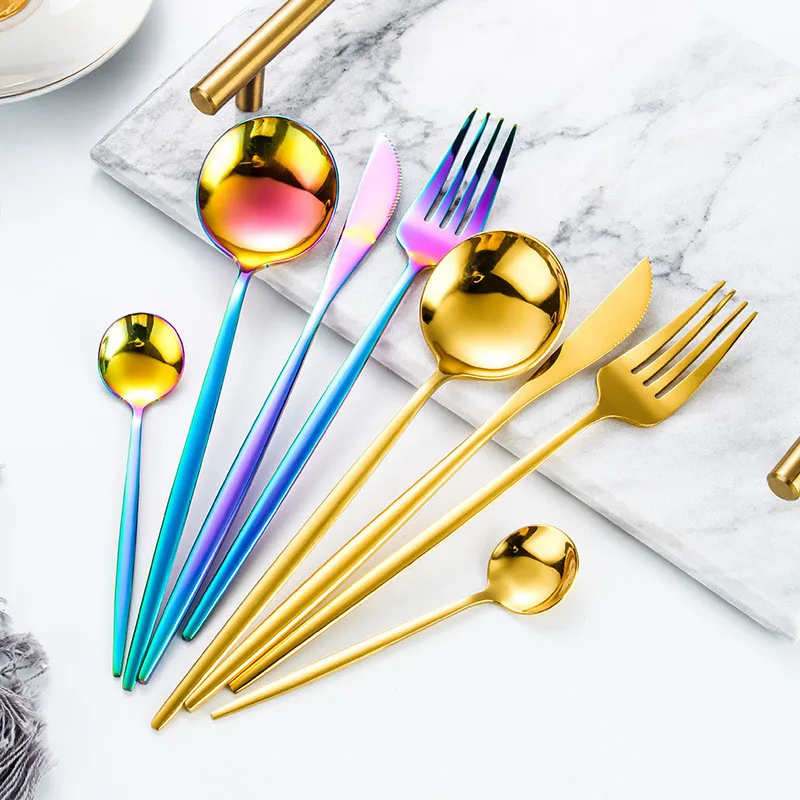 

Home Dinnerware Rainbow Dinner Set Silverware Kitchen Party Dinner Tableware Set Western Knife Fork Spoon Tea Spoon Cutlery Set