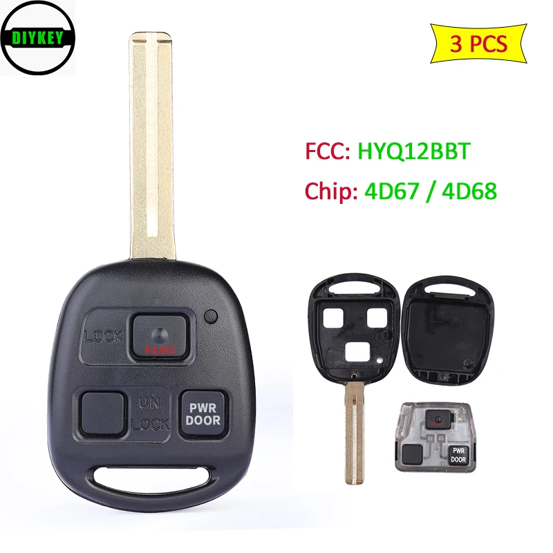 

DIYKEY 3 PCS Remote Car Key 3 Buttons 4D67 / 4D68 Chip for Lexus ES330 RX330 RX350 RX400H 2004 2005 2006 2007 2008 HYQ12BBT