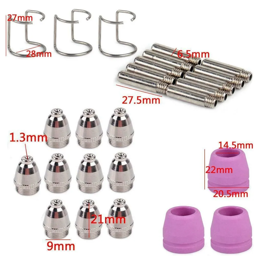 26PCS SG55 AG-60 WSD-60P LGK60 Plasma Cutter Consumables Kit Electrode Nozzles Shield Cup Spacer Guide Kits