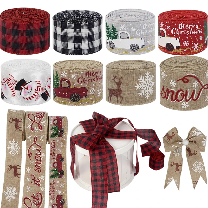 

5m Christmas DIY Fabric Ribbon Burlap Ribbon With Wired Edge Gift Wrapping Christmas Tree Decor Ribbon DIY Wreath Bows Crafts