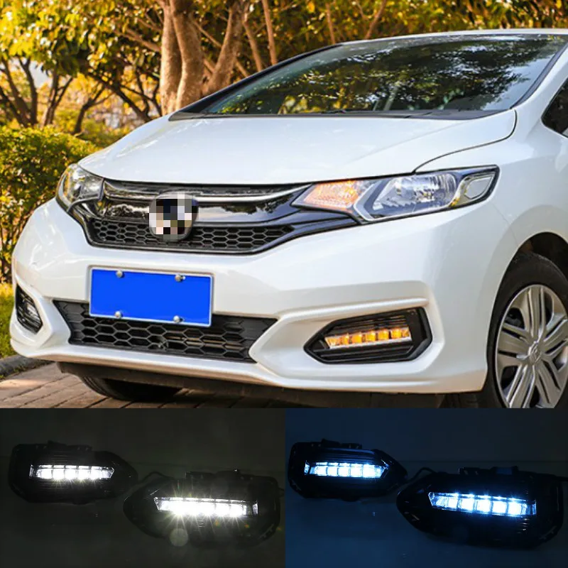 2PCS LED Daytime Running Light For Honda Fit Jazz 2018 2019 Car Accessories Waterproof 12V DRL LED Fog Lamp Decoration