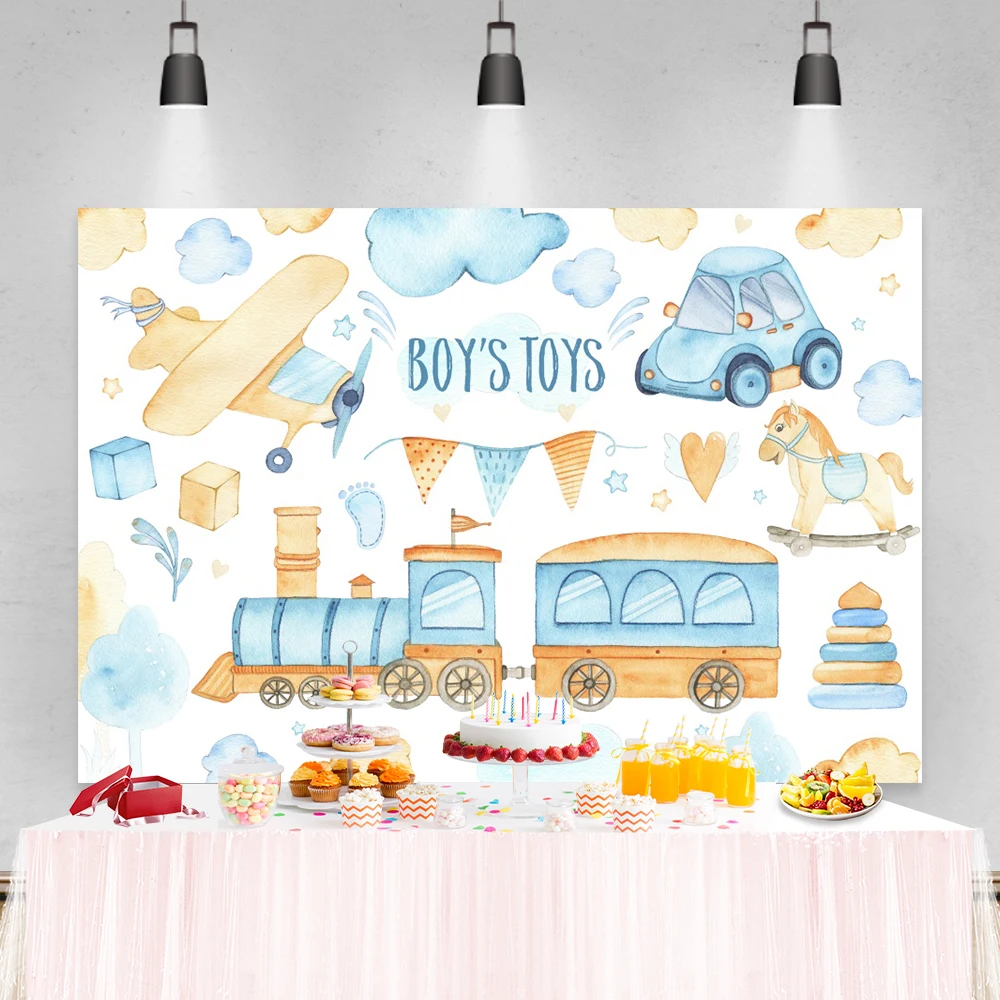 Laeacco Birthday Backdrops Clouds Balloons Airplane Car Trees Baby Shower Newborn Photography Backgrounds For Photo Studio Props