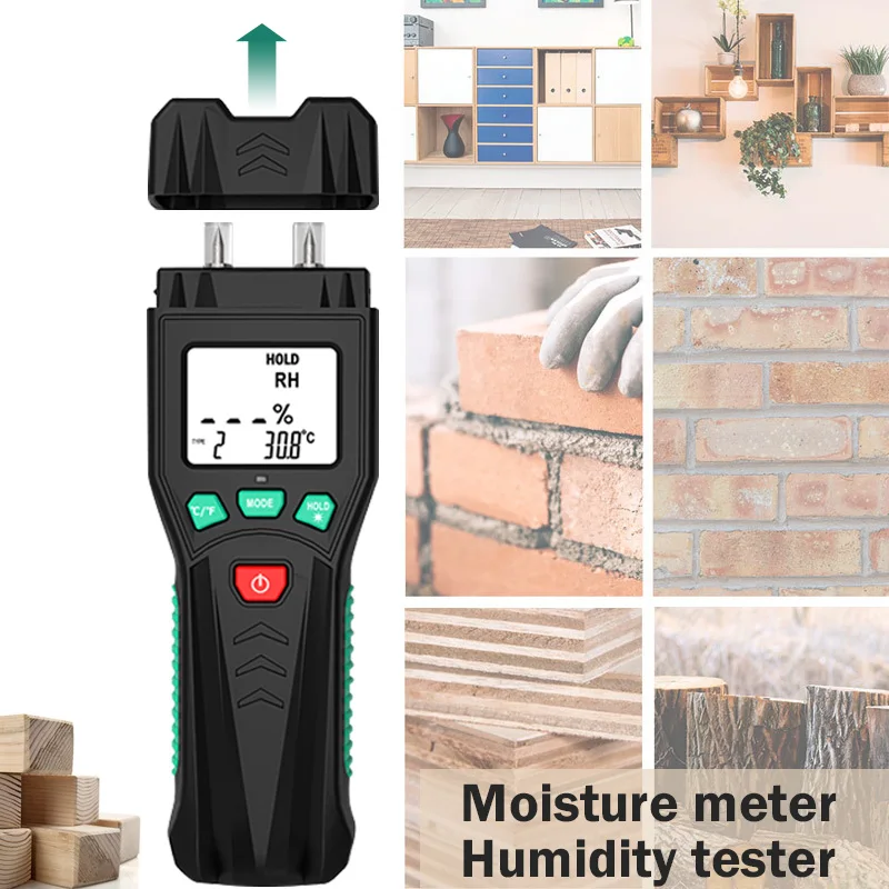 Two Pins Digital Wood Moisture Meter 7 Categories of Materials Humidity Tester Timber Damp Detector with LCD Display Backlight