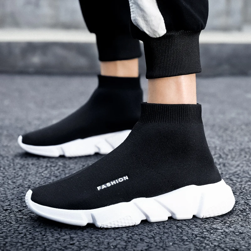 Black Sock Sneakers Men Casual Breathable Weaving High Running Shoes Women Platform Soft gym Sock Walking Shoes Womens Trainers