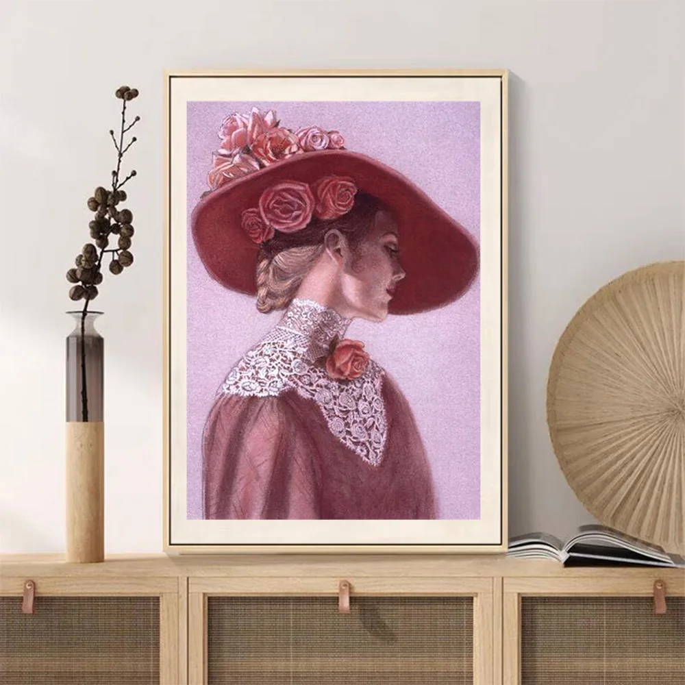 5D Diamond Painting Retro Beauty Lady Wear Top Hat Portrait Embroidery Diamond Cross Stitch Kits Mosaic Drill Home Decor Gifts