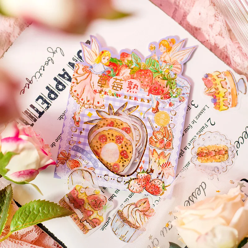 40 Pcs/Bag Strawberry Cake Series Sticker Cartoon Girl DIY Diary Decorative Album Stickers Label Handbook Stickers