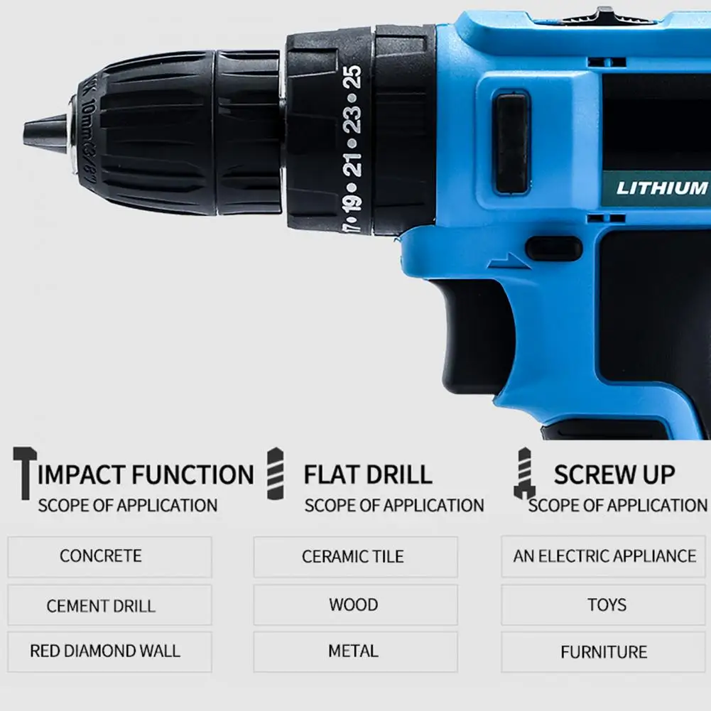 48V Electric Drill Wireless Rechargeable Speed Variable Electric Screwdriver Drill Hand Tool AU EU UK US Plug