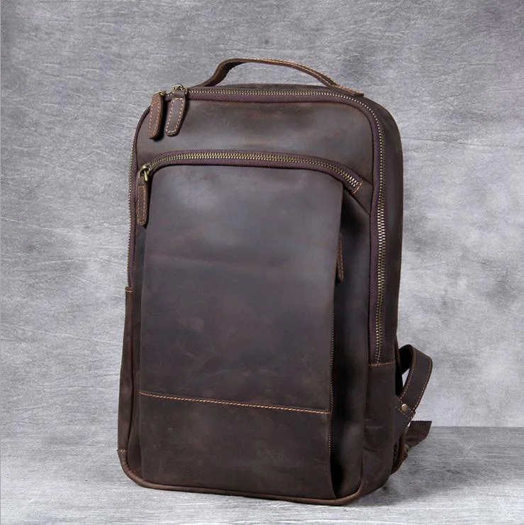 Vintage Men's Crazy Horse Leather Backpack genuine leather Retro Rucksack Large Classic Travel Backpack Big laptop computer bag