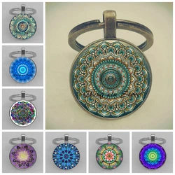 Flower mandala cabochon glass keychain Diy religious mandala flower keychain jewelry
