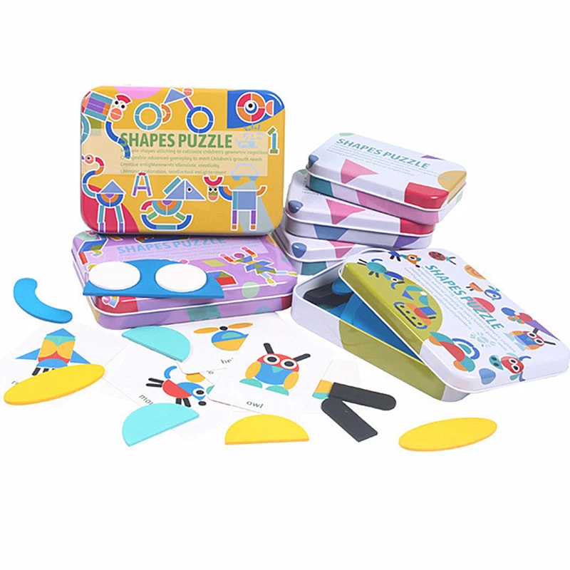 

50PCS Baby Wooden Pattern Animal Jigsaw Puzzle Colorful Tangram Toy Kids Early Education Sorting Games Toys Children Gift