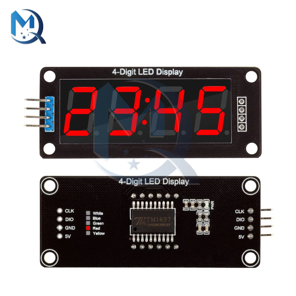 0.56 inch 4-Digit 7 Segments Digital Tube Clock Module Double Dots Blue Yellow White Green Red LED Display TM1637 For Arduino