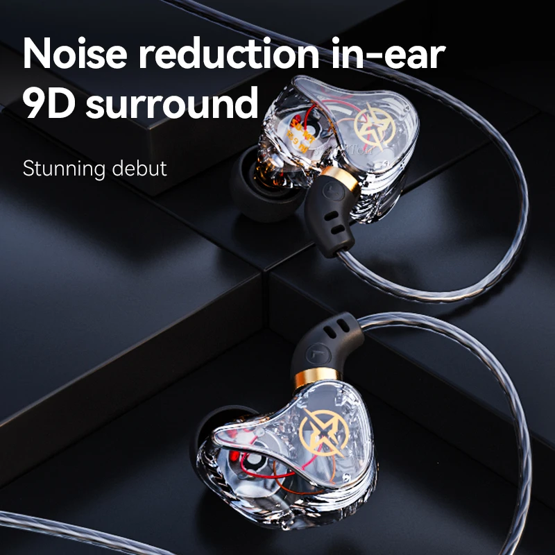 SZKOSTON TM-02 Dual Drive Earphone Wired Headphones with Microphone Noise Reduction Headset Musician HiFi Bass Earbuds Sports