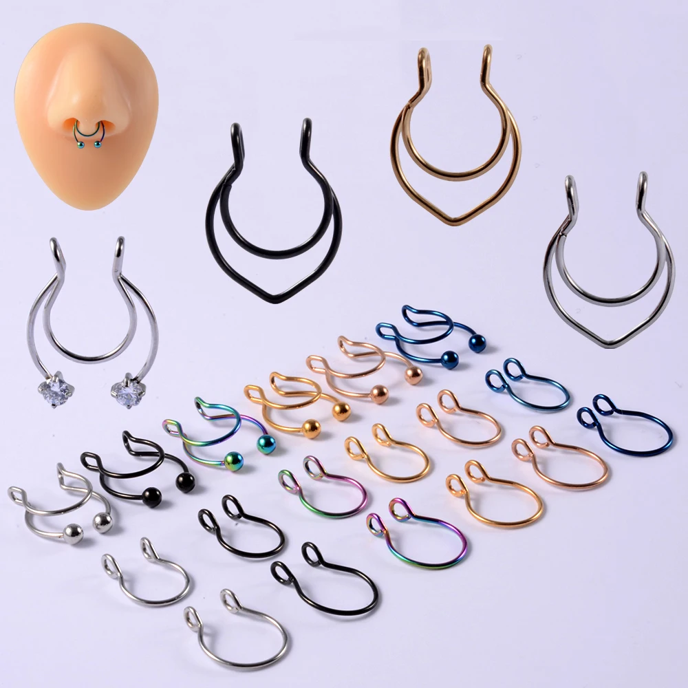 Surgical Steel Fake Nose Ring Mix Style U Shaped Nose Hoop Septum Rings Stealth Hoop Lip Ring Helix Ring  No Piercing earring