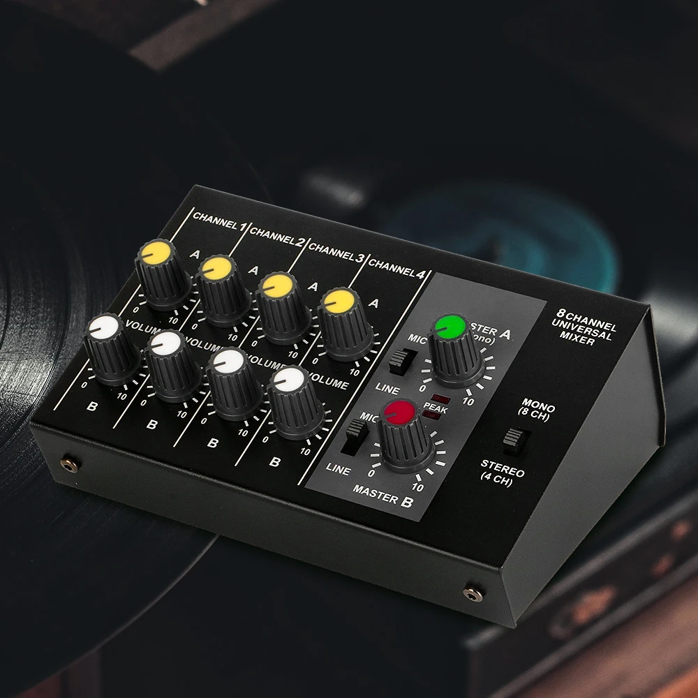 Mic 2U Extender mixer de áudio subminiatura de baixo ruído 8 canais mono estéreo de metal com cabo adaptador de alimentação