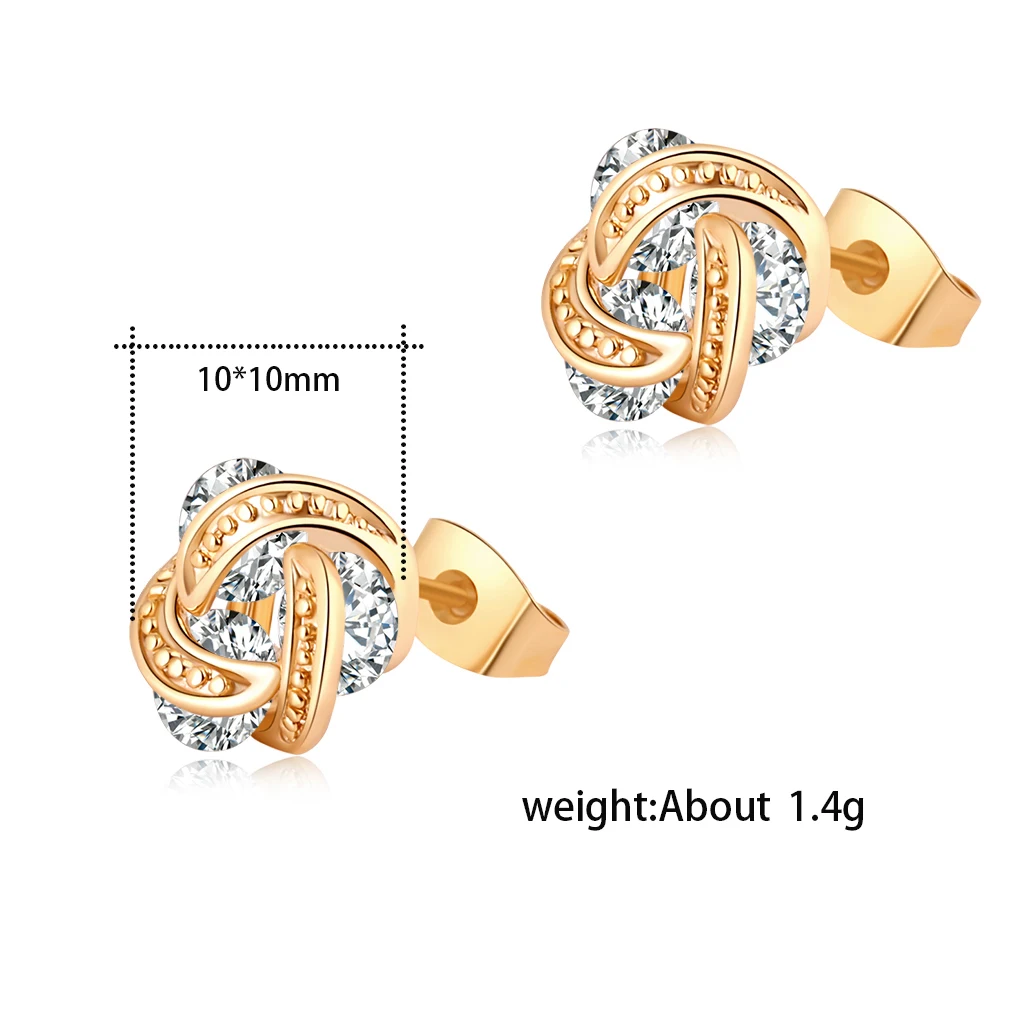 Love & Annie Twist AAA CZ Stud Earrings Gold Color Cute Clear Earrings for Women Small Earring Girls Gift