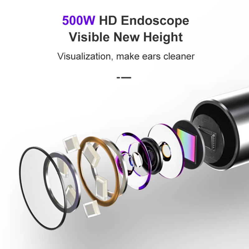 Endoscopio inalámbrico de alta precisión, minicámara de otoscopio, limpiador de oídos, boroscopio, USB, Visual inteligente, 500W