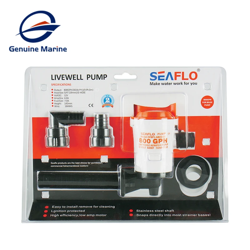 Seaflo 800GPH 12V Livewell Aeration ปั๊มเหยื่อปั๊มน้ำเหยื่อสดถังสำหรับตกปลา Marine เรือเรือ Bilge Pump มุม L สไตล์