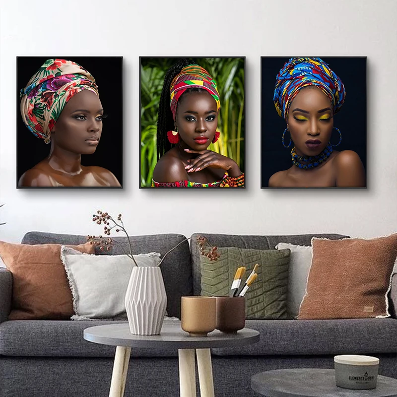 Modern African Turban Nude Woman Cuadros Canvas Painting Posters and Prints Scandinavian Wall Art Picture for Living Room Decor