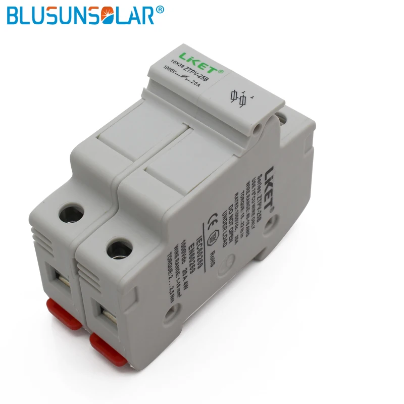 1 set 2P Parallel Fuse Holder 1000V DC Fusible 10x38 gPV, with Fuse Holder for Solar System Protection