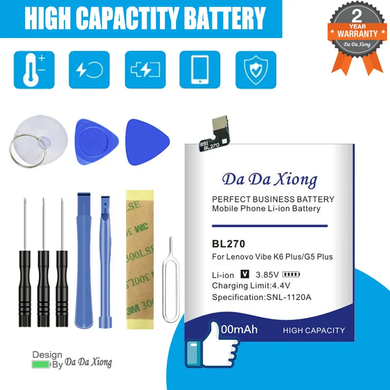 2024 Years 4000mAh BL270  Battery For Lenovo K6 Note K53a48 Vibe G5 Plus Battery +Tools Kits