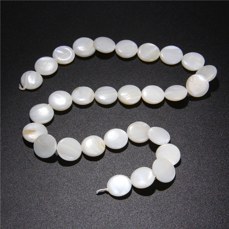 Round Natural Mother of Pearl Shell Beads Coin Freshwater Shell Beads For Jewelry Bracelet Necklace Earrings Making DIY 14.5‘’