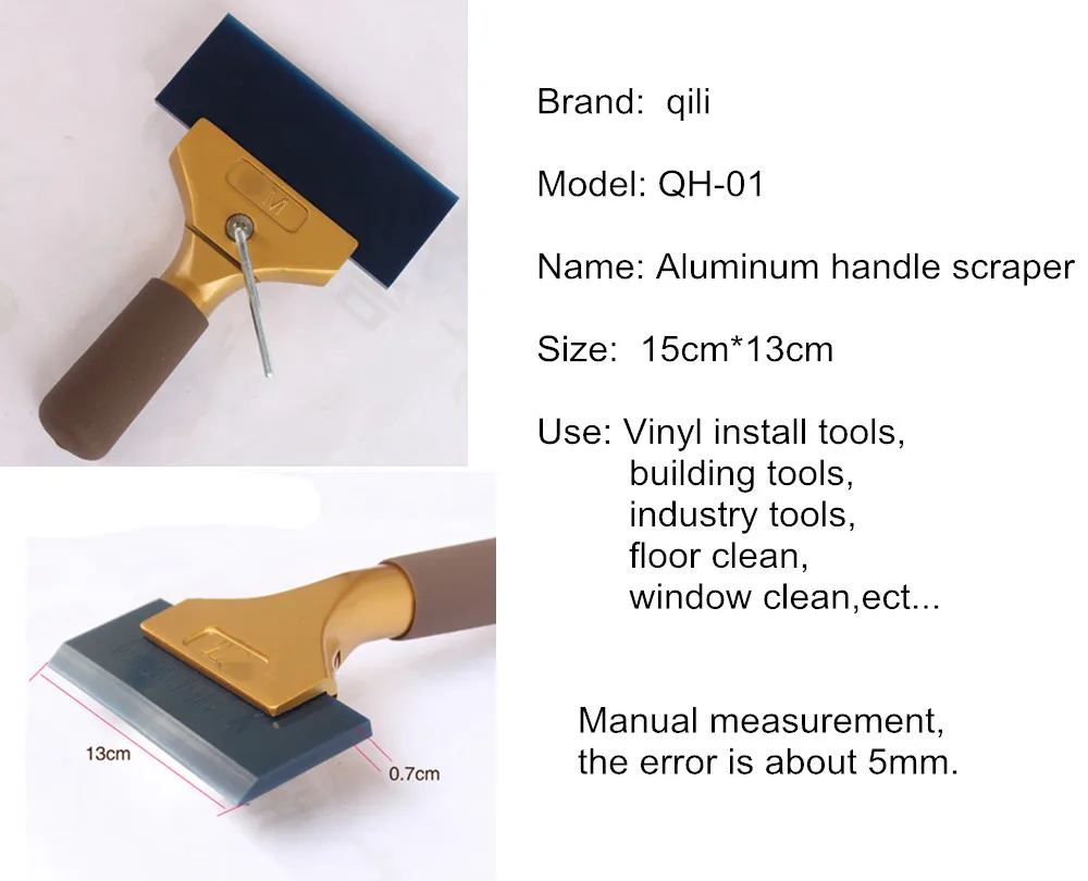 QH-01 Gold Aluminum Short Handle Scraper Power Squeegee Aluminum Handle Scraper With Blue Max Rubber Blades