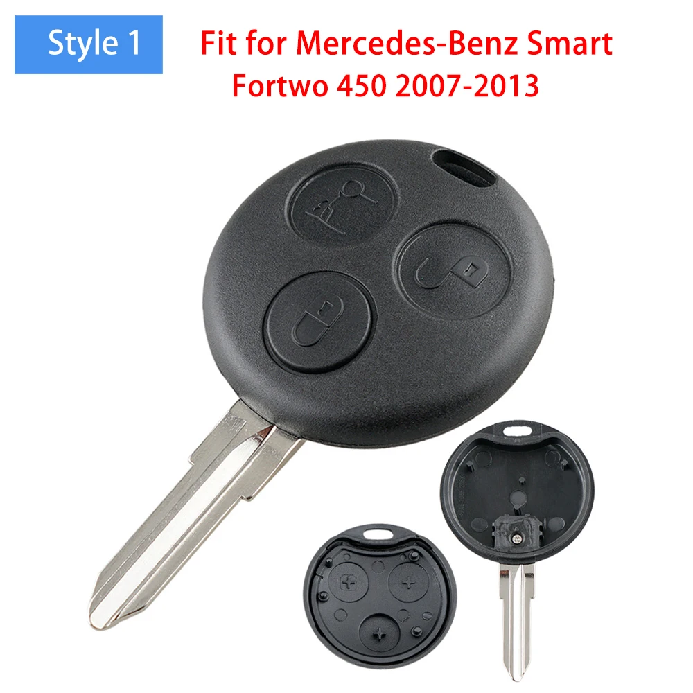 3 Buttons Car Key Shell Fob Uncut Blank Blade Remote Key Case Cover Fit for Mercedes-Benz Smart Fortwo 450 451 2007-2013