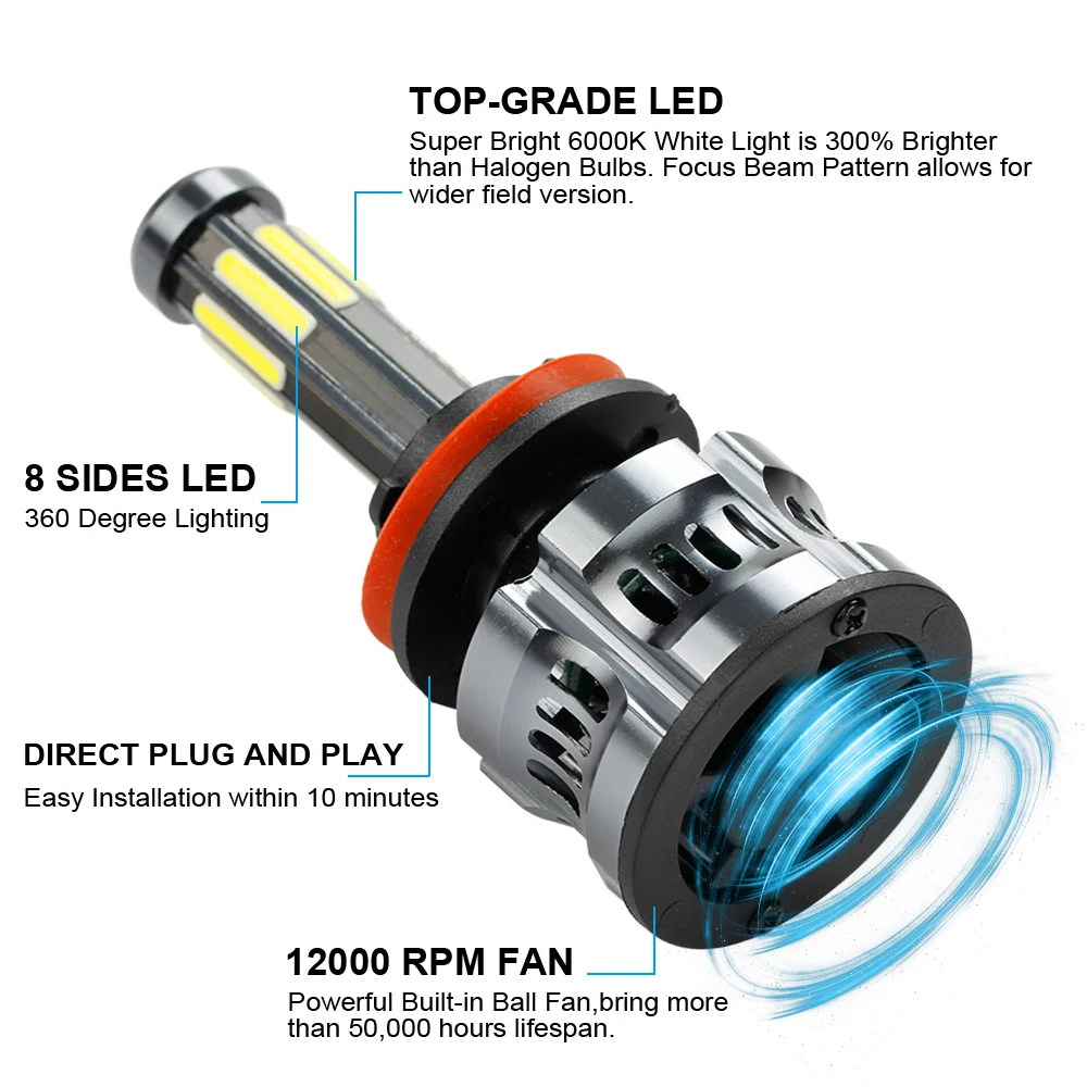 

2pcs H4 H7 Led Auto Headlights H1 H8 H9 9005 9006 H11 H13 9007 9008 200w High Power Lamp Bulbs Car Accessories Vehicles Lights