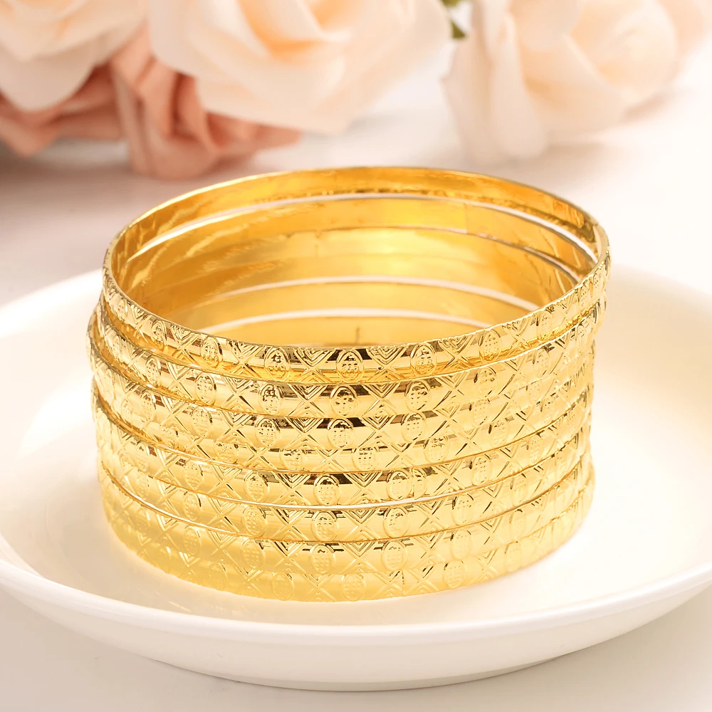 8pcs Luxury 24k Gold Color Ethiopian Jewelry Bangles For Women Dubai Ramadan Bangles&Bracelet African/Arab Weding jewelry Gift