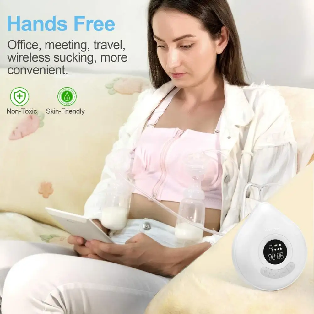 Double Electric Breast Feeding Pump, Portable Pain-Free Strong Suction 3 Modes & 9 Levels, Rechargeable, Lightweight,without BPA