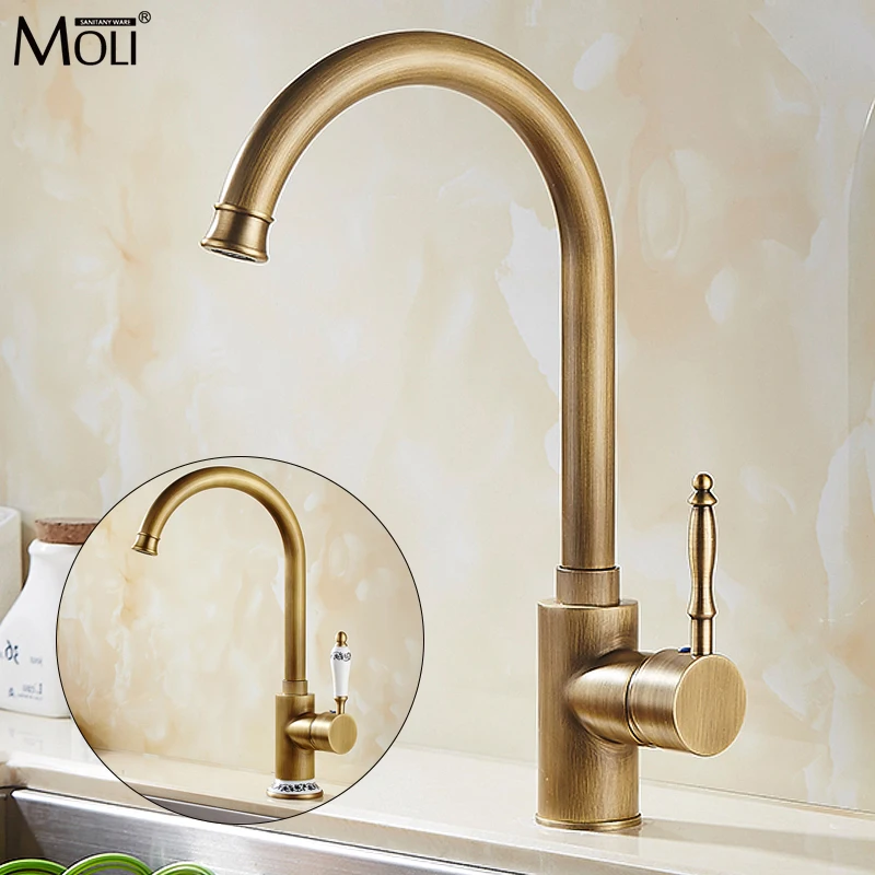 

MOLI Retro antique kitchen faucet Crane For Kitchen Hot and Cold Water Taps Sink Mixer All copper body ML977