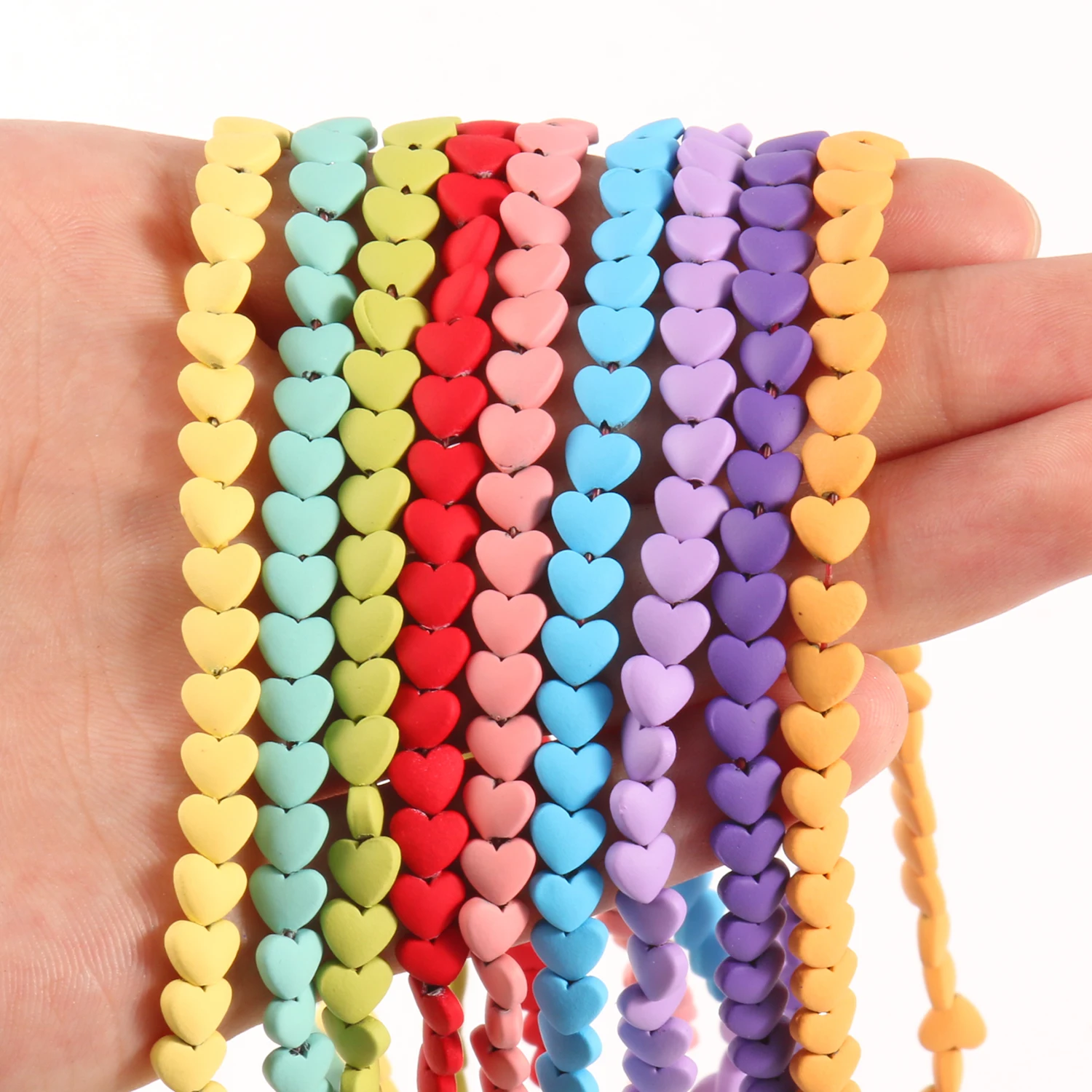 Rubber 6/8mm Heart Shape Multicolor Hematite Stone Loose Round Beads for Accessories Jewellery Making Diy Bracelet 15