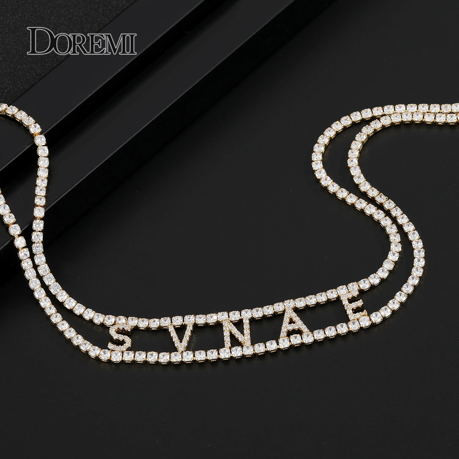 DOREMI 9mm 3A Zircon CUSTOM Name Necklace with 2 Rows 3mm Tennis chain Personalized Name Number Choker Women Iced Out Name Chain