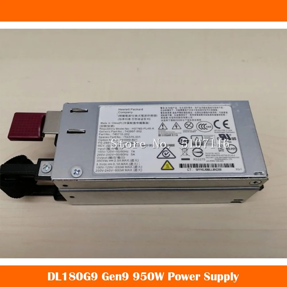 For DL180G9 Gen9 744689-B21 754376-001 743907-002 745710-202 HSTNS-PL48-A 950W Power Supply Will Fully Test Before Shipping