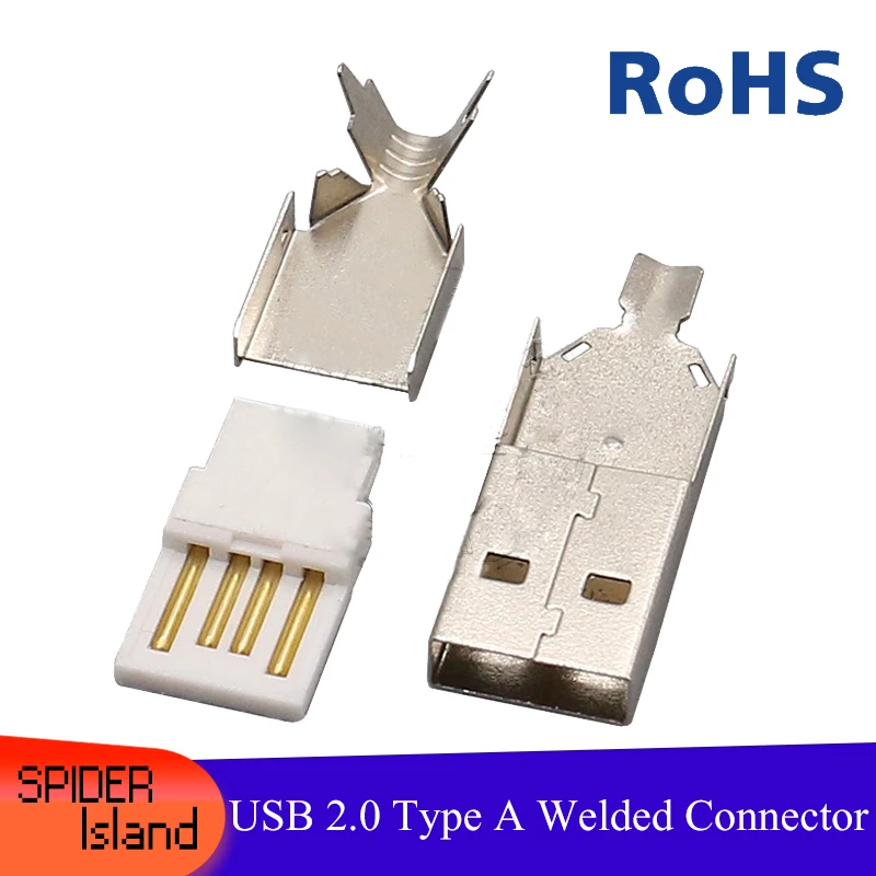 

10pcs USB 2.0 Type A Male Connector AM Male Welded Wire Three-Piece Long Body Connector USB2.0 Interface Socket