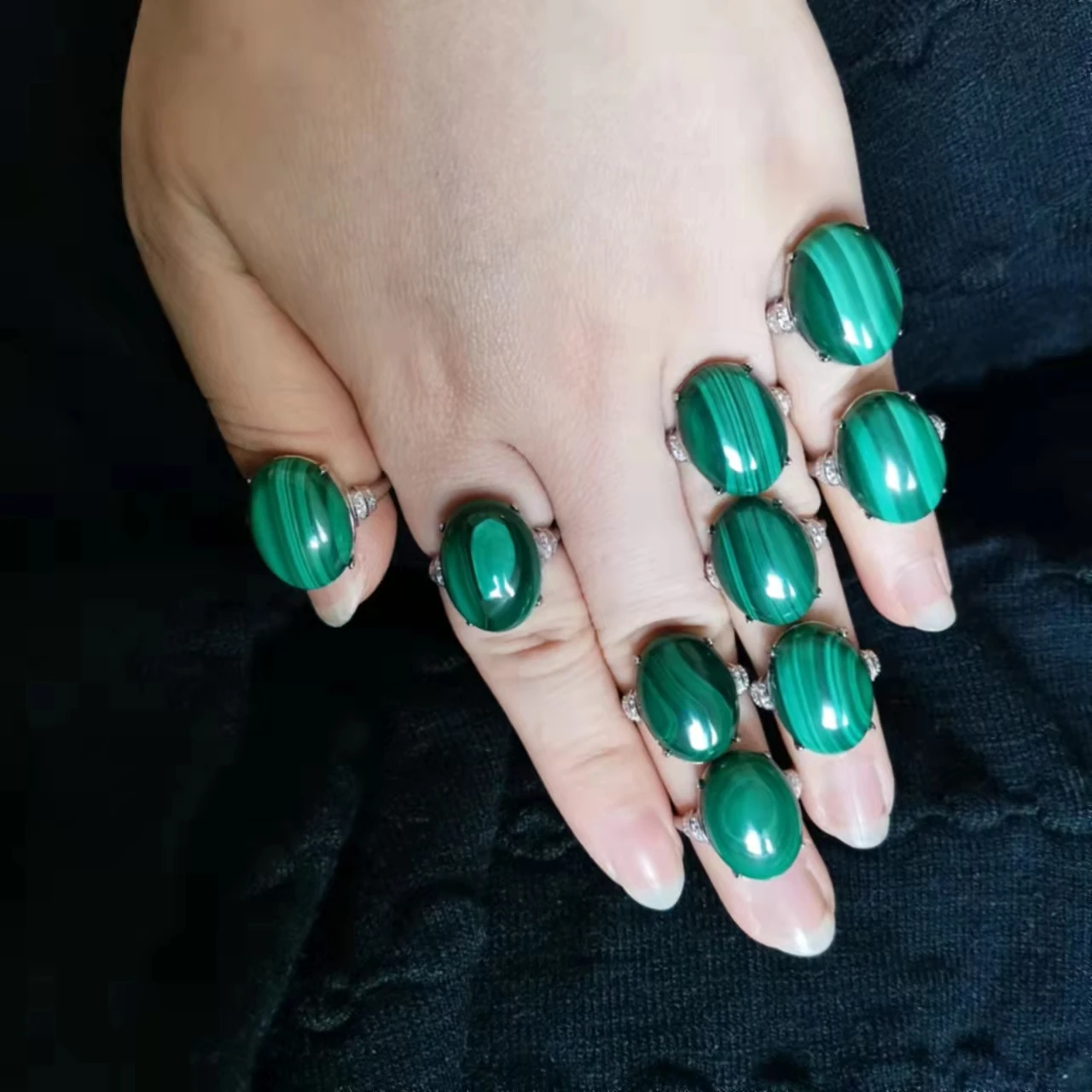 

Natural Malachite Ring Woman Man Green Gem Jewelry Fashion Large Oval Square s925 Silver Copper Alloy Inlaid Anillos Mujer