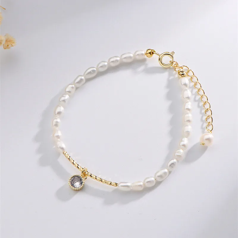 

Natural Freshwater Pearl Bracelet Women with White Metal Zircon Adjustable Length Lobster Clasp Jewelry Baroque Pearl Bracelet