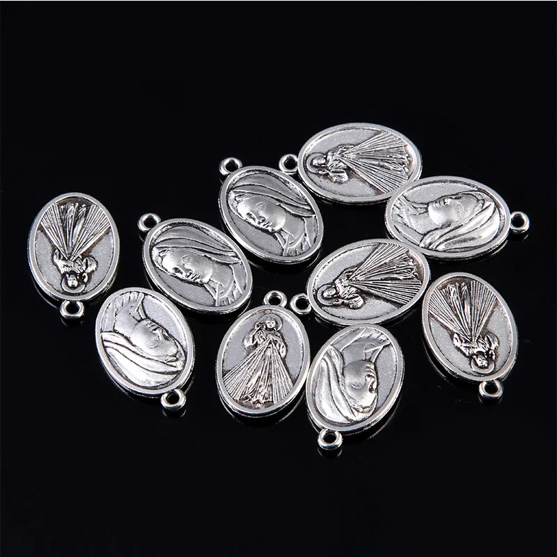 Catholic oval Virgin Mary medal charm necklace fashion craft jewelry bracelet accessory making view 5