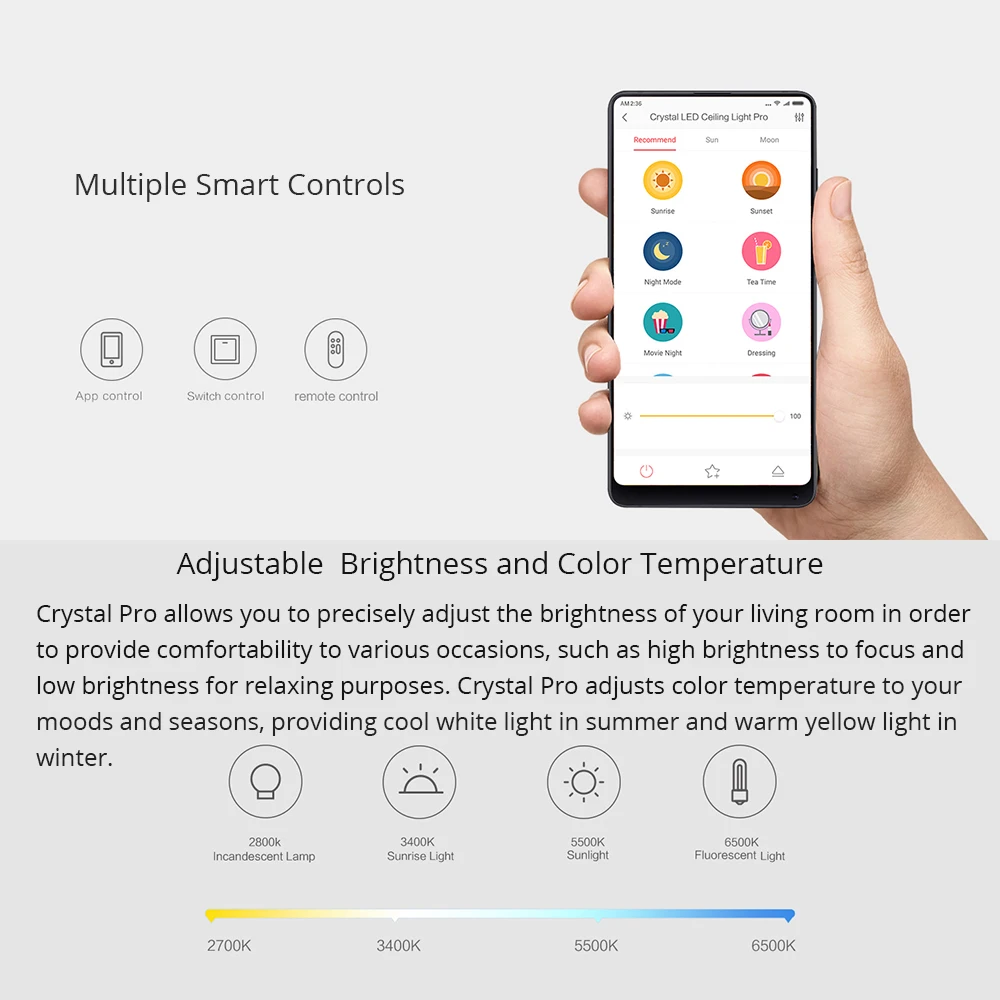 Yeelight-luz LED de techo inteligente Arwen, iluminación colorida de 550c, brillo ajustable, funciona con el asistente de google, Amazon y alexa