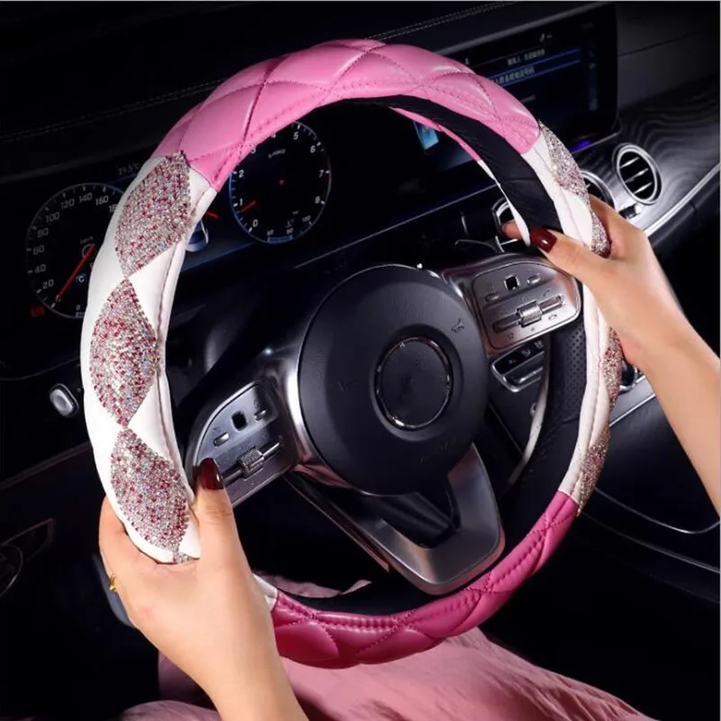 High End Fashion Women Car Diamond Storage Box Rear view Mirror Pendant Steering Wheel Cover Car Interior Decorations