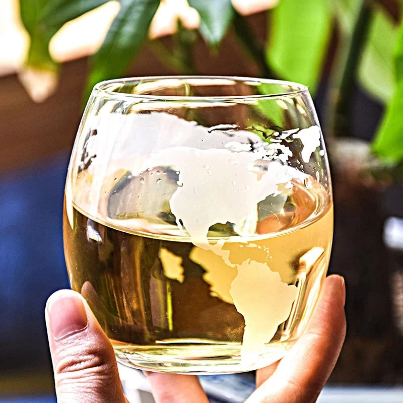 2pc Globe Whiskey Glass Cup Set Crystal Hand Made Map Etched Scotch Vodka Wine Glass Party Bar Drinkware Creativity Gift For Man