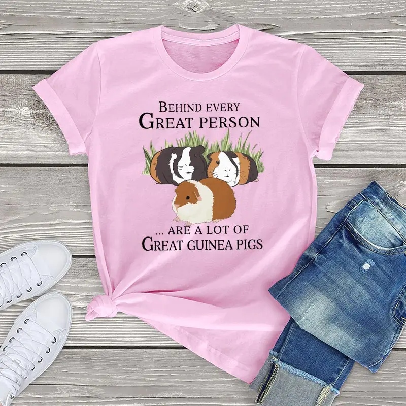 Funny Guinea Pigs T-Shirt Women Clothing Behind Every Great Person Are A Lot Of Guinea Pigs Graphic Unisex T-Shirt Oversize Tops