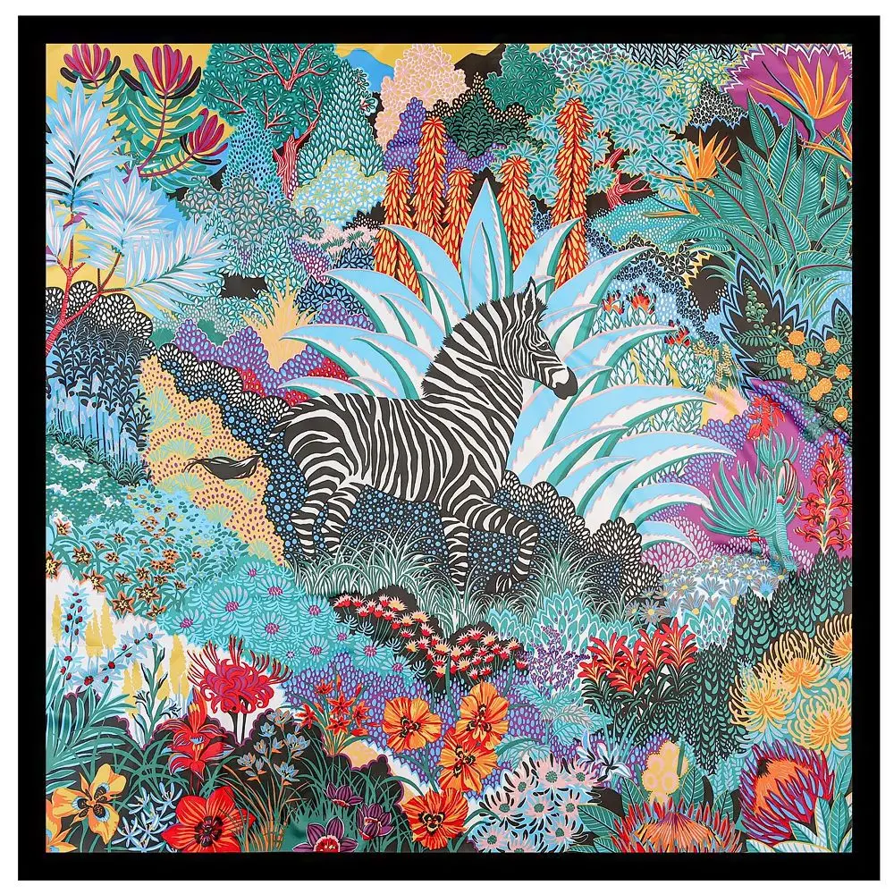 130cm Zebra In The Jungle Brand Women Scarves Design Square Scarf Luxury Twill 100% Silk Scarf Fashion Kerchief Shawl Echarpe