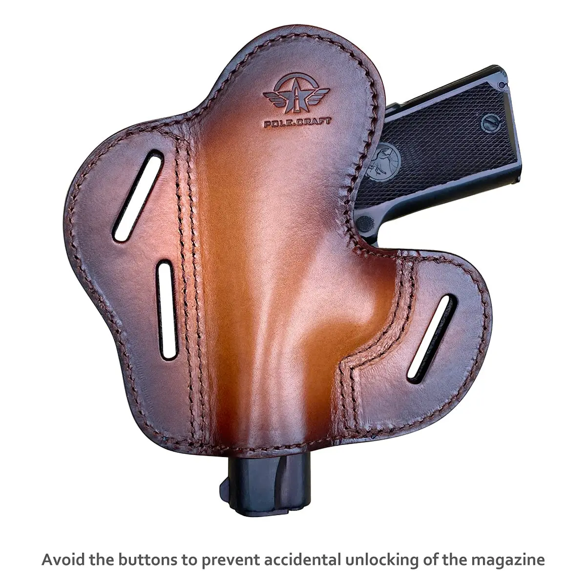 1911 Holster OWB Leather - Fits All 1911 Style Handguns - 3 Slot Pancake Style Belt Holster - Handmade - Outside Waistband Carry