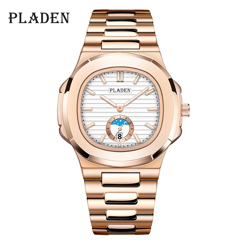 PLADEN Men\'s Watch Brand Fashion Rose Gold Watches For Man Luxury High Quality Stainless Steel Strap Wristwatch Top Selling 2022