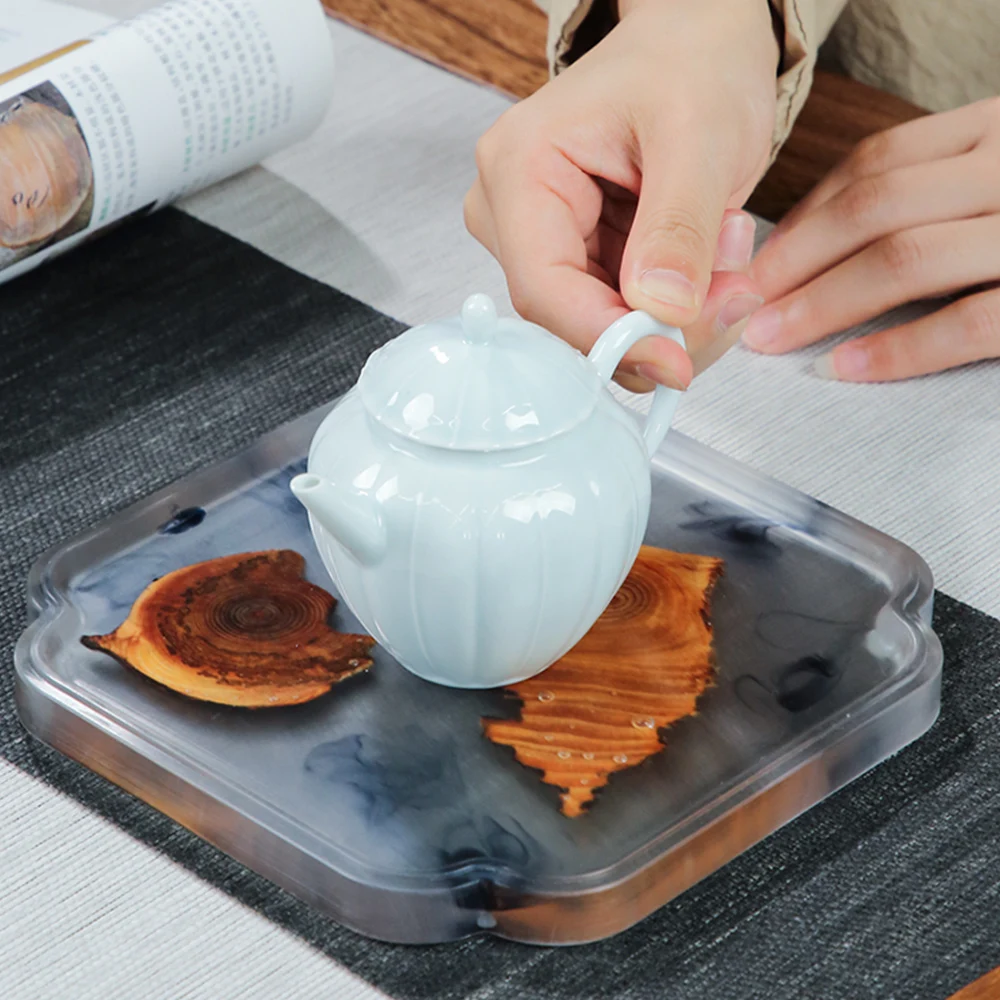 

Simple Design Small Pine Resin Dry Tea Tray For Office House Tea Room Decoration Chinese Style Kongfu Tea Plate Tea Pot Tray