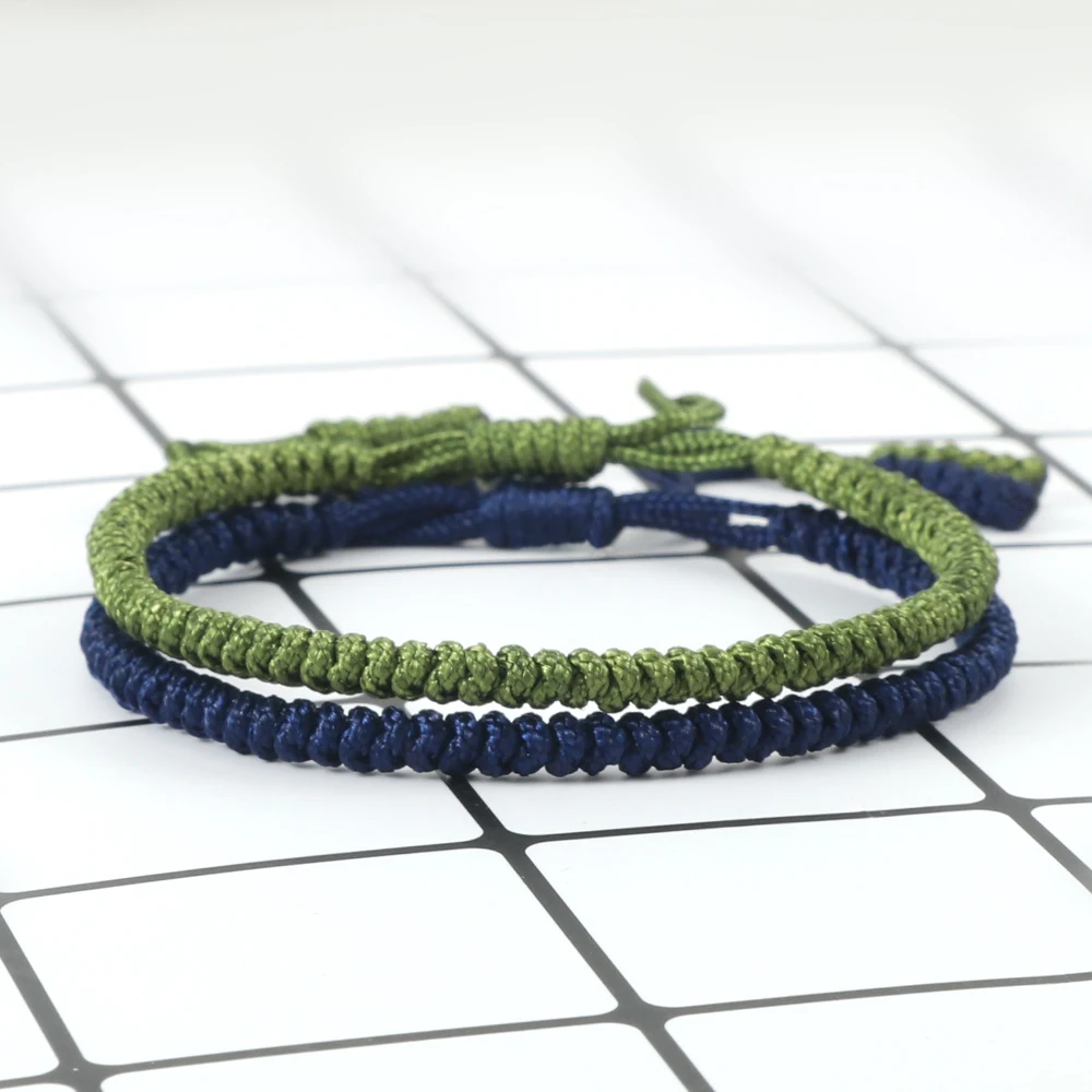 Fashion Men Adjustable Braided Bracelets Navy Blue Green Thread Handmade Knot Rope Bangles Tibetan Buddhist Jewelry For Women