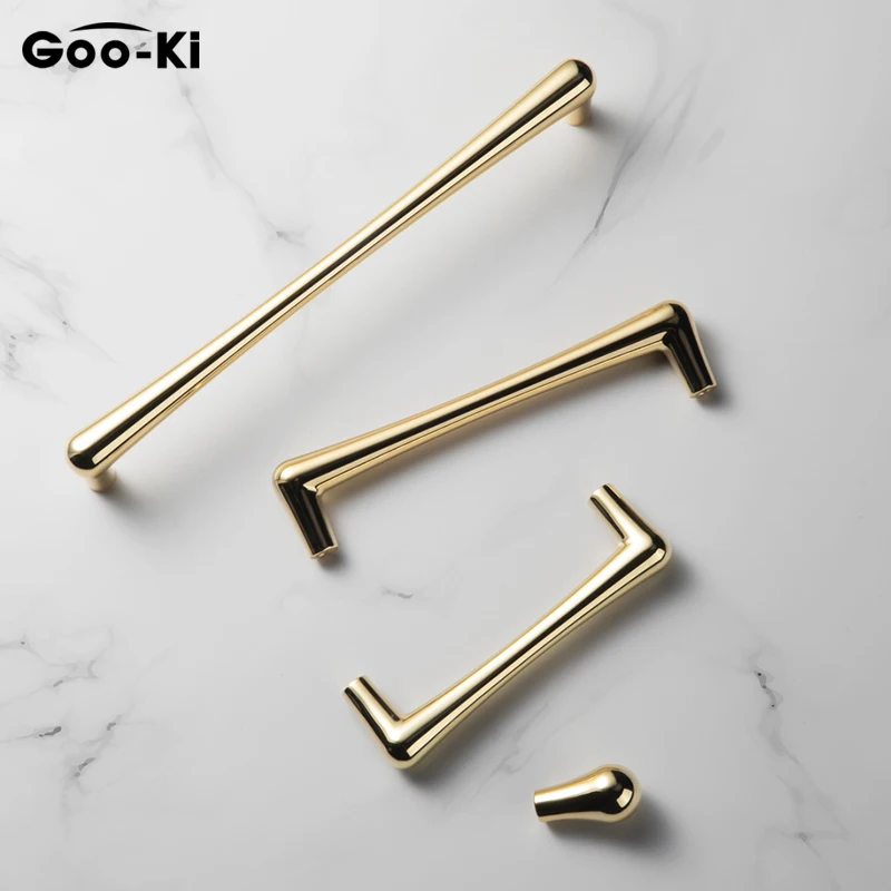 Nodic Style Gold Cabinet Handles Solid Znic Alloy Golden Kitchen Cupboard Pulls Drawer Knobs Furniture Handle Hardware