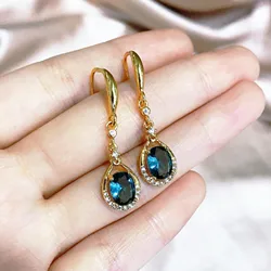 Solid 925 Silver Sterling Blue Sapphire Jewelry Earring for Women CN(Origin) 14K Yellow Gold Aros Mujer Oreja Gemstone Orecchini
