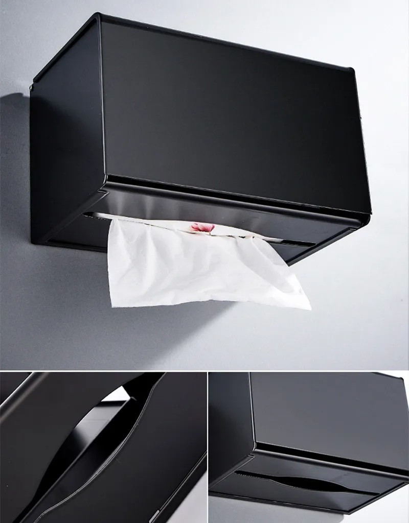 Paper Towel Box Bathroom Accessories Aluminum Black Wall-mounted Paper Towel Storage Rack Waterproof Paper Holder Tissue Box